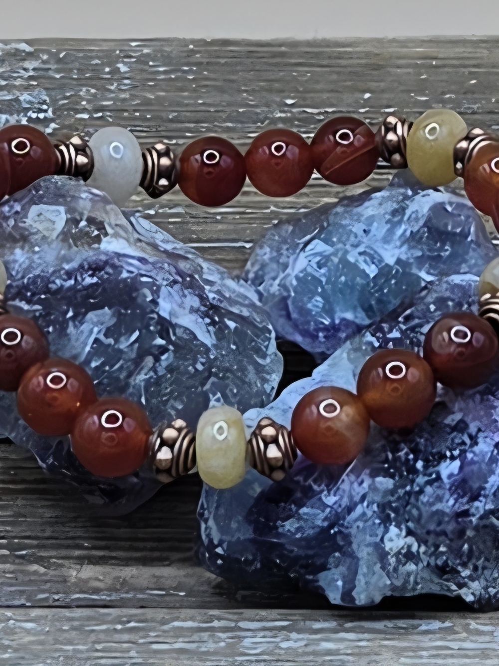 Carnelian, Yellow Jade and Copper Beaded Bracelet